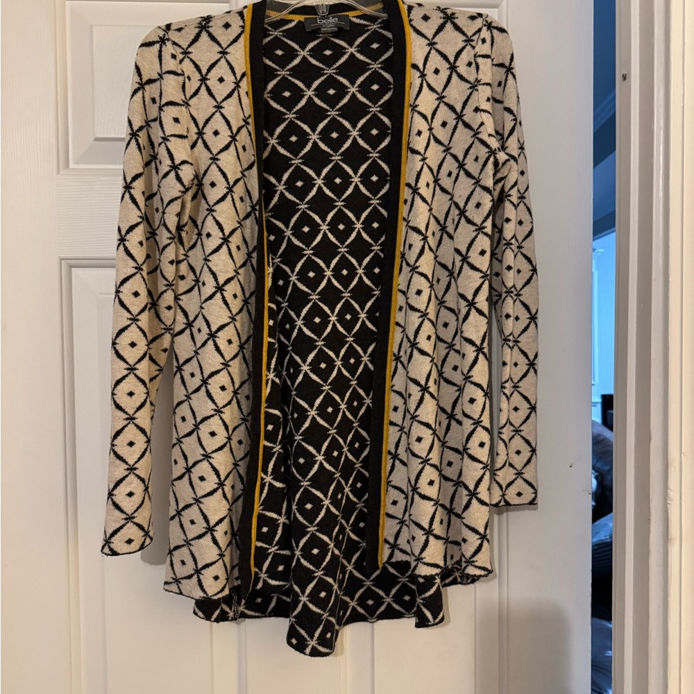 Belldini Cream and Black Cardigan with Yellow Accents
